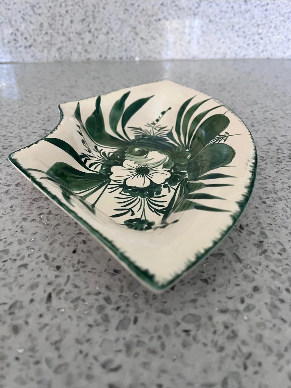 Vintage Italian Ceramic Green White Floral Jewelry Trinket Tray